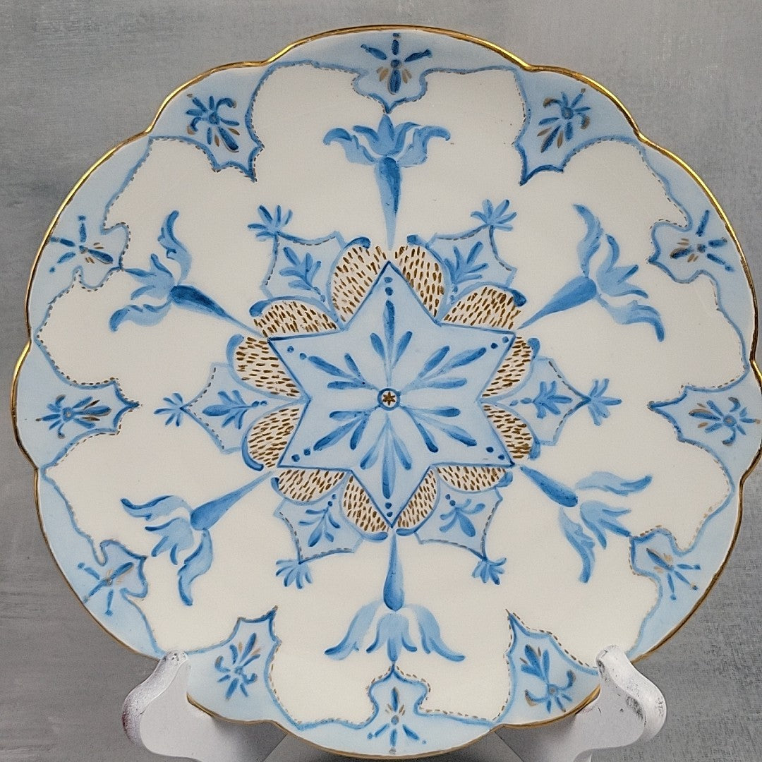 Antique Limoges Elite Hand Painted Blue Gold Art Star Snowflake Plate Signed2