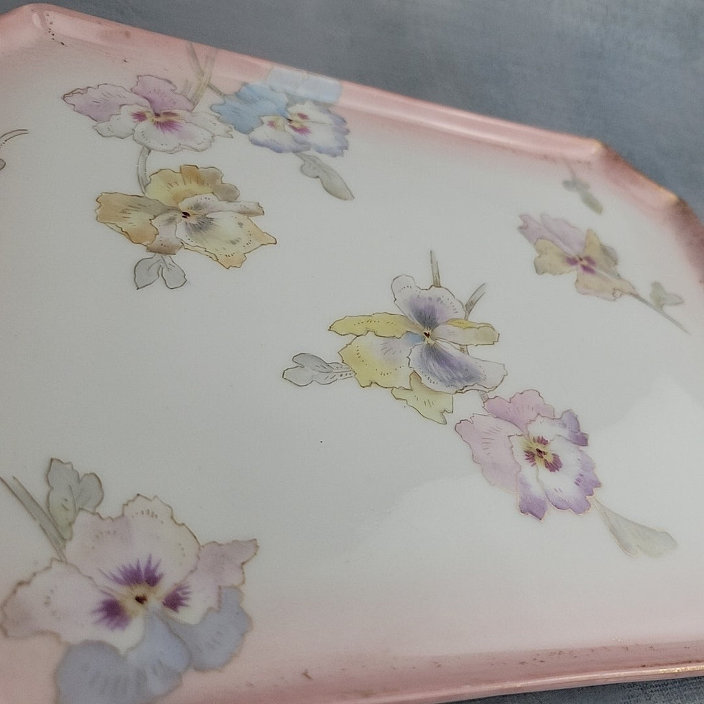 Pairpoint Limoges Vanity Tray Pink Pastel Pansies Gold Trim c.190515