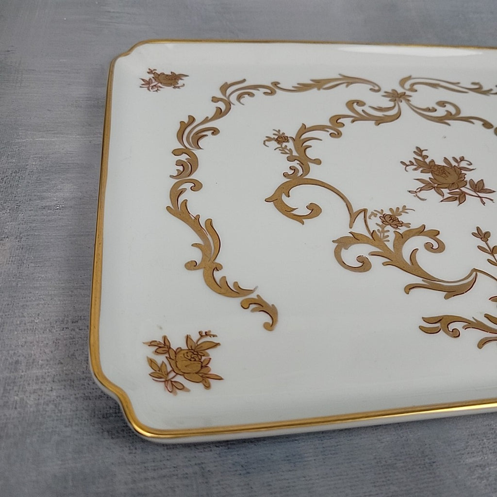 Limoges France Porcelain Vanity Tray White with Gold Gilt Floral Scroll10