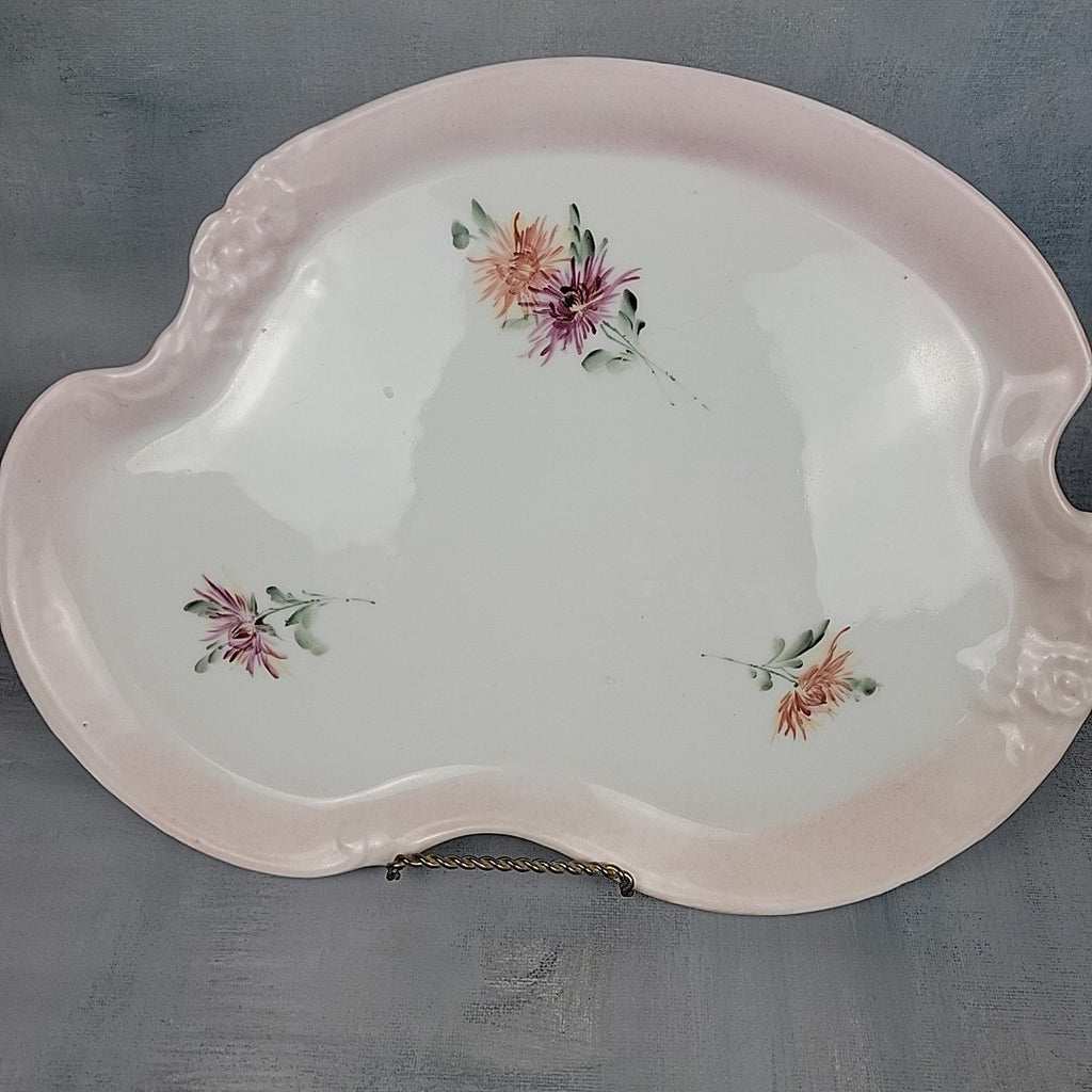 Antique Limoges France Kidney Pairpoint Vanity Tray Blush Pink Floral 12”8