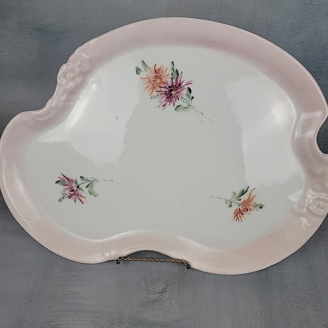 Antique Limoges France Kidney Pairpoint Vanity Tray Blush Pink Floral 12”8