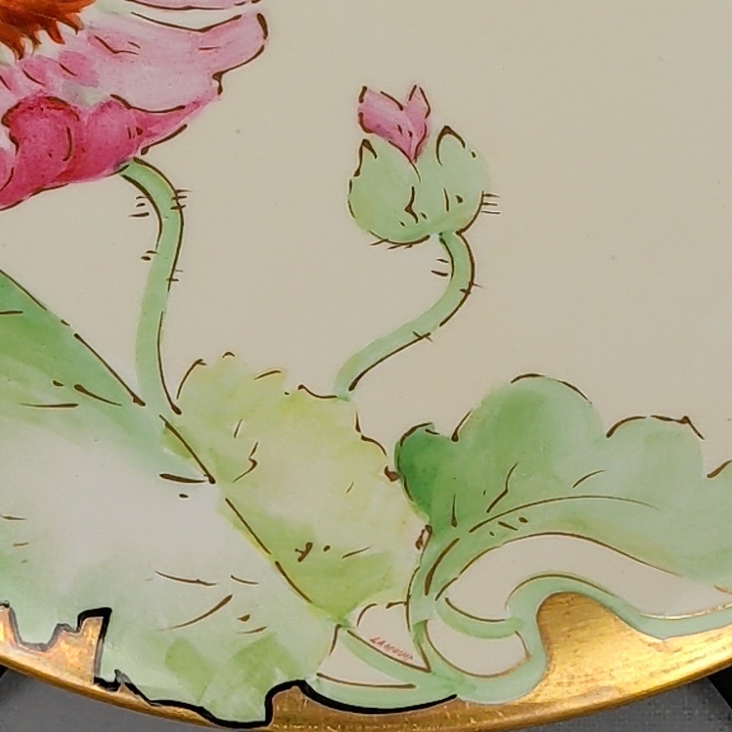 Antique Limoges Coronet France Hand Painted Pink Poppy Plate Signed Lamour 8