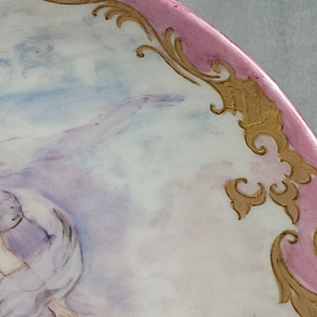 Antique Limoges GDM Hand Painted Portrait Plate Putti Cherub Gold Pink c189112