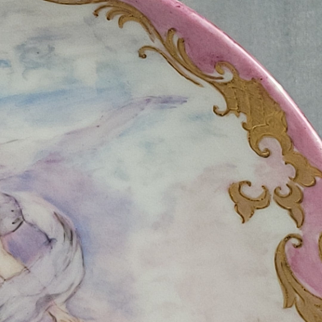 Antique Limoges GDM Hand Painted Portrait Plate Putti Cherub Gold Pink c189112