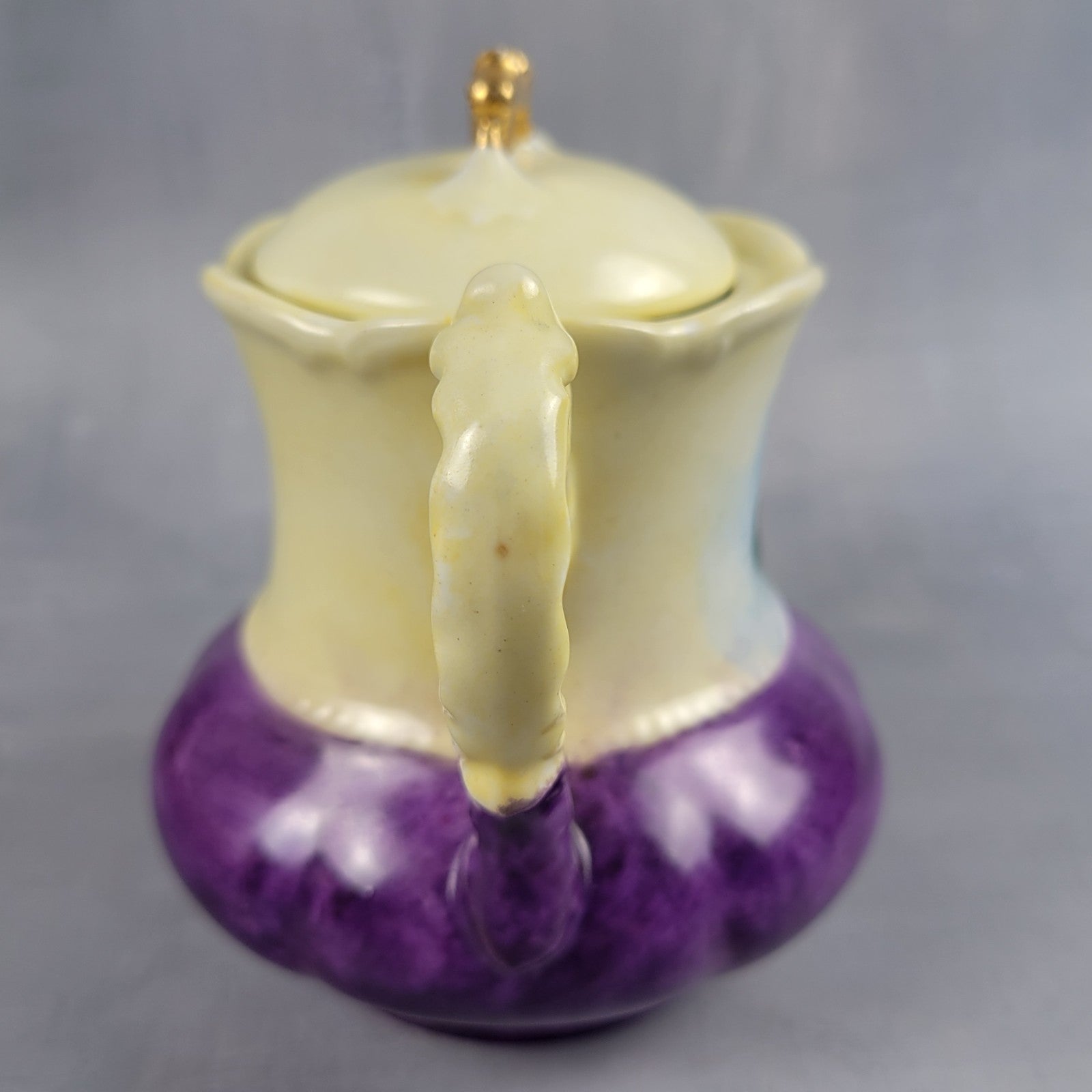 Antique Limoges NVC Portrait Sugar Bowl Jonquil Yellow & Purple Art Nouveau14