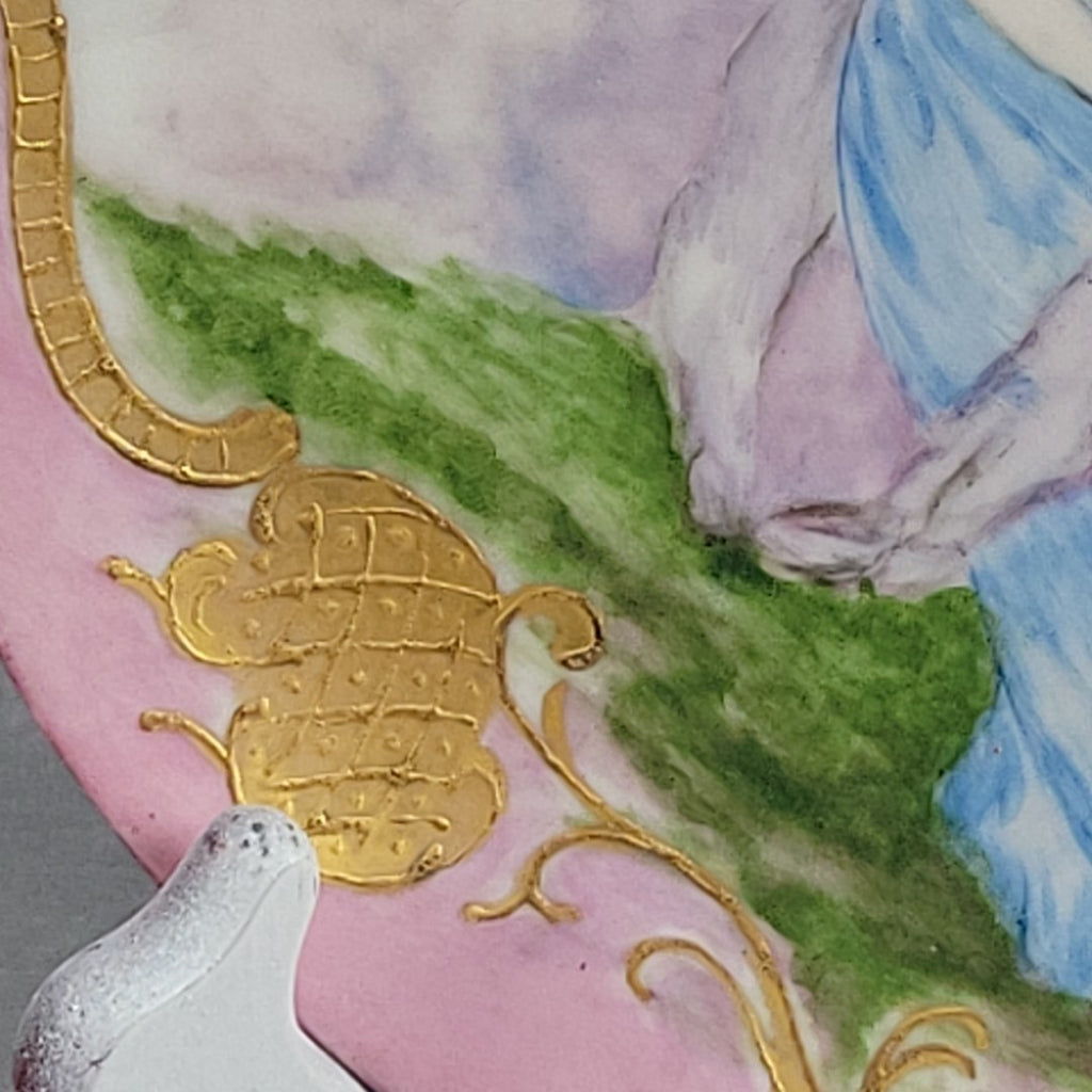 Antique Limoges GDM Hand Painted Portrait Plate Putti Cherub Gold Pink c18919
