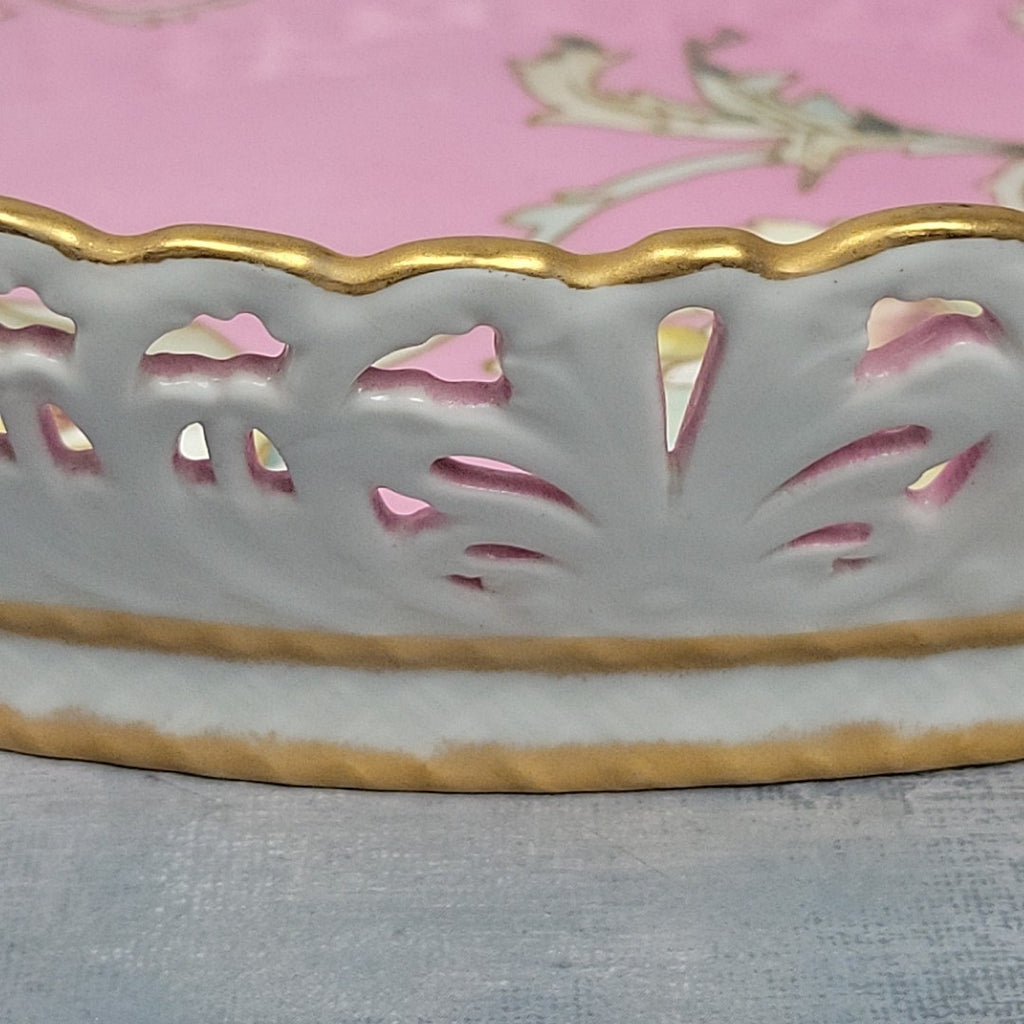 Limoges Pairpoint Reticulated Serving Tray Pink Raised Enamel & Gilt11