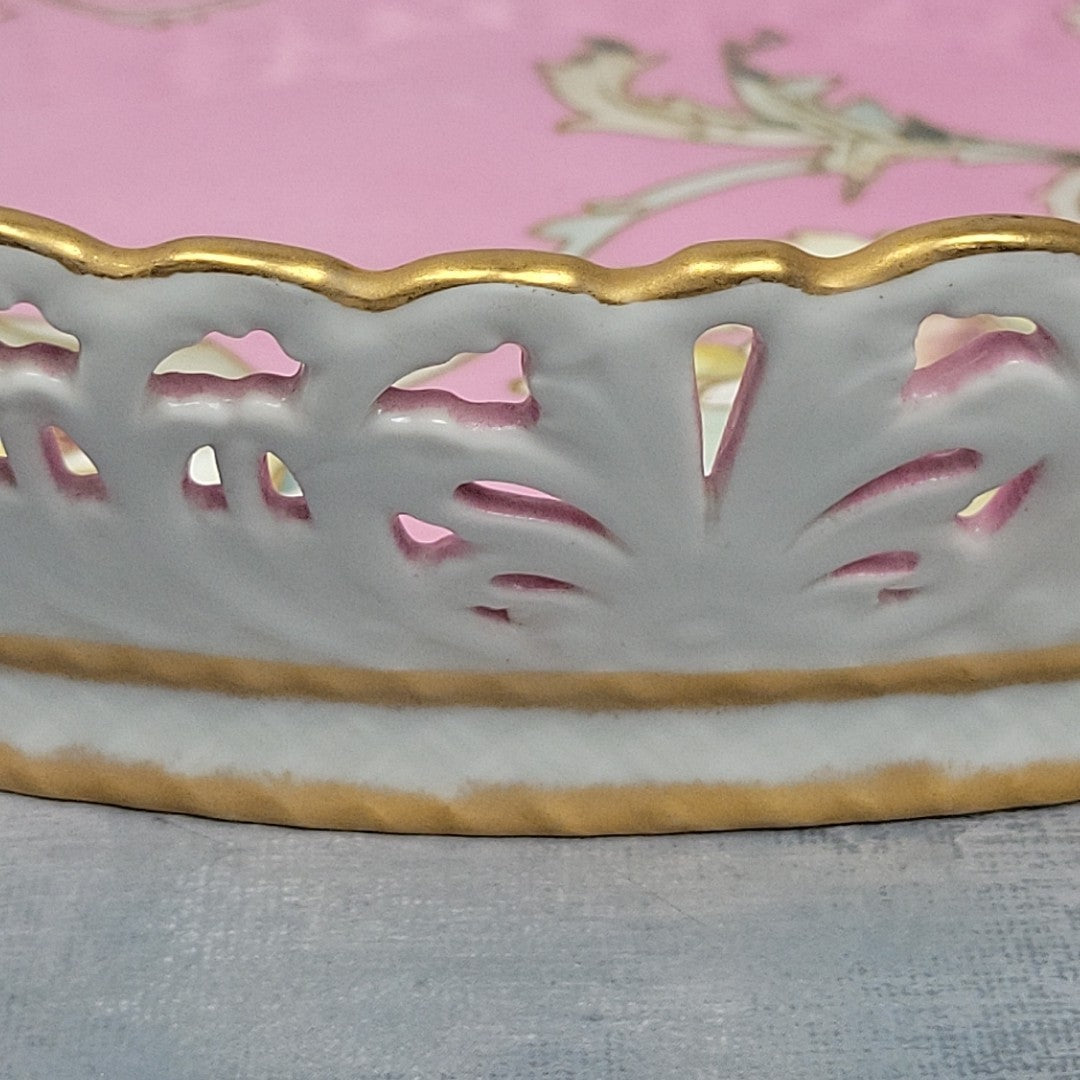 Limoges Pairpoint Reticulated Serving Tray Pink Raised Enamel & Gilt11