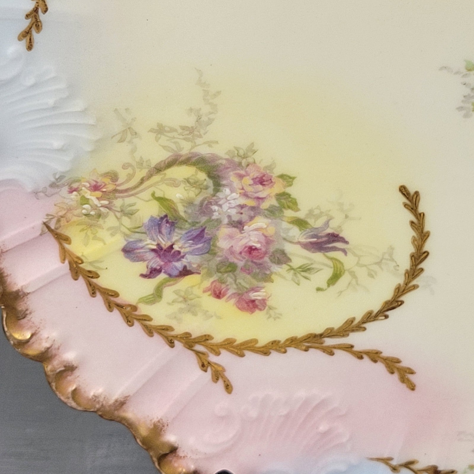 Antique Limoges Charger Plate 12.5” Partridge & Richardson Pastel Florals Gilt12