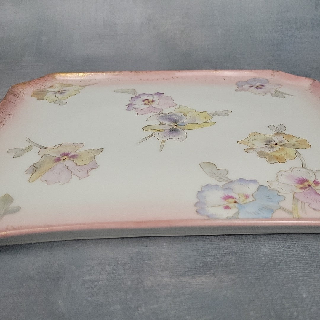 Pairpoint Limoges Vanity Tray Pink Pastel Pansies Gold Trim c.190511