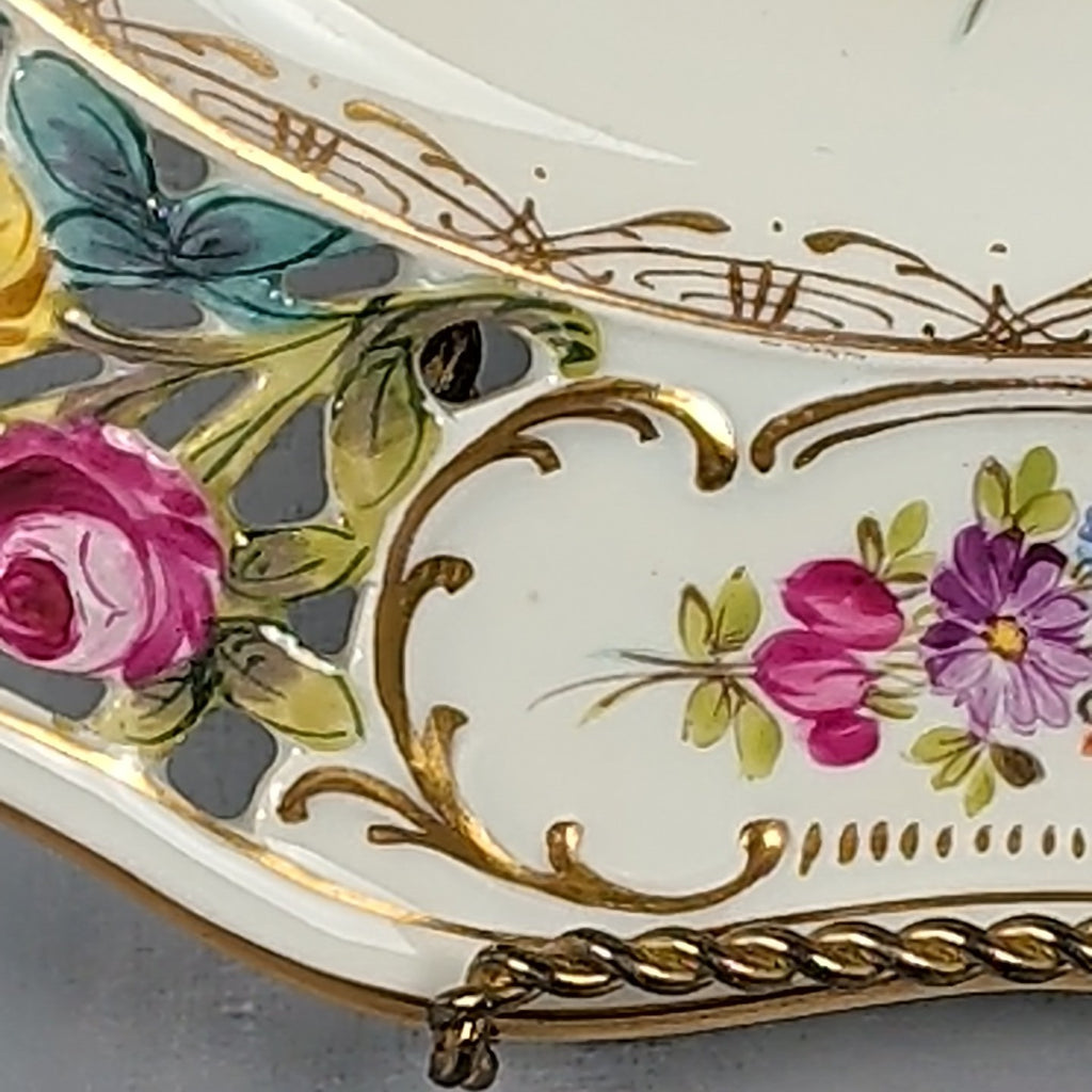 Antique Dresden Germany 10.5” Hand Painted Floral Cabinet Plate Gold Gilt11