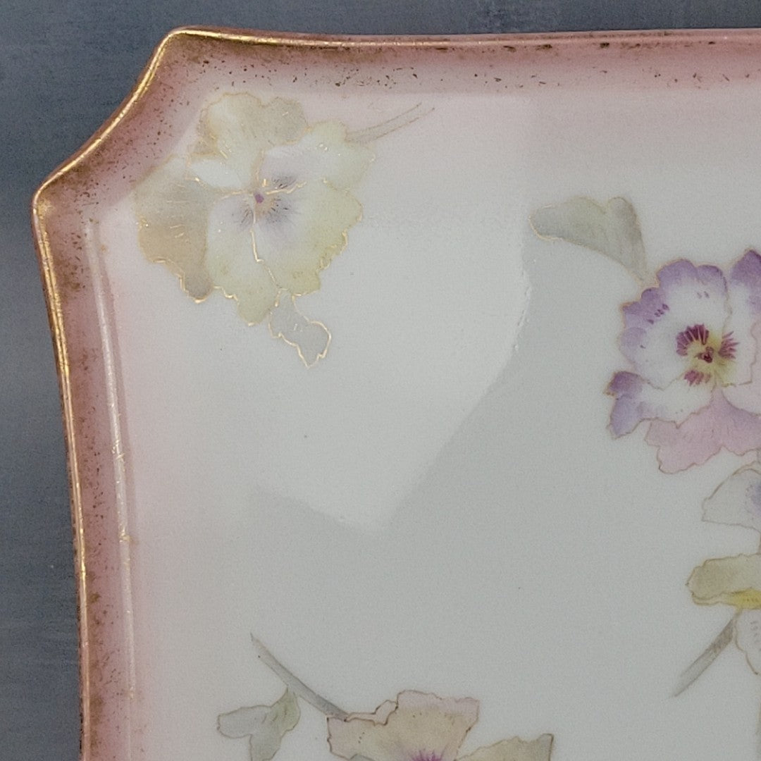 Pairpoint Limoges Vanity Tray Pink Pastel Pansies Gold Trim c.19057