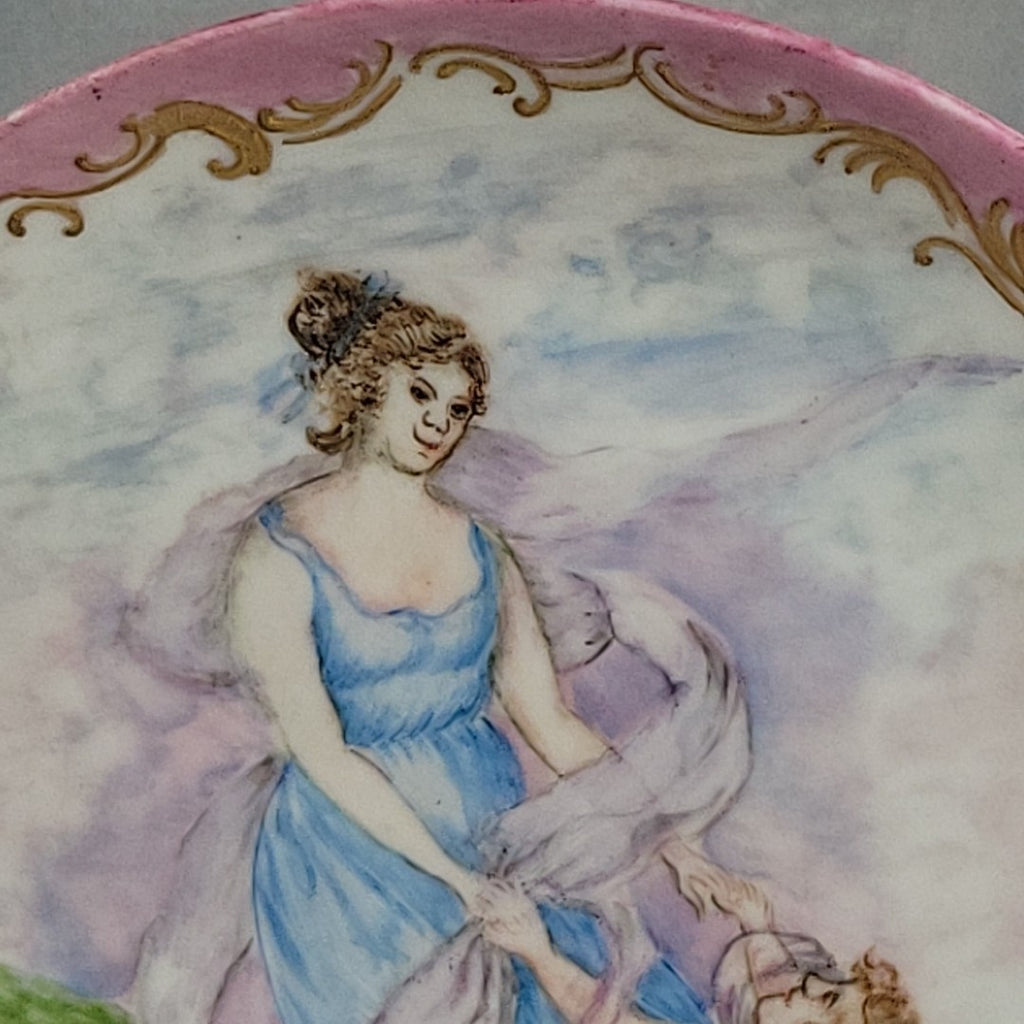 Antique Limoges GDM Hand Painted Portrait Plate Putti Cherub Gold Pink c18914