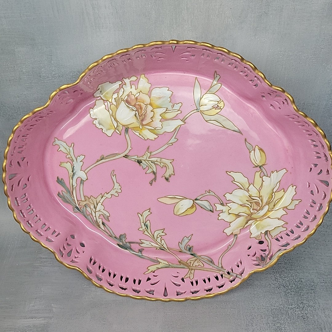 Limoges Pairpoint Reticulated Serving Tray Pink Raised Enamel & Gilt19
