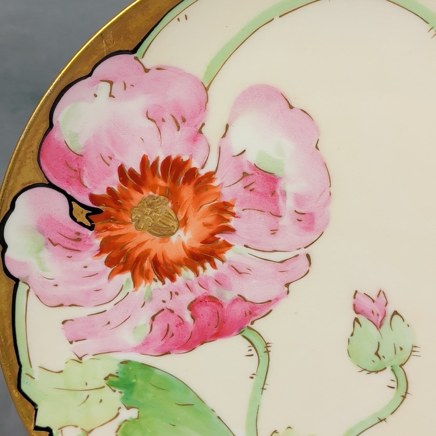 Antique Limoges Coronet France Hand Painted Pink Poppy Plate Signed Lamour 1