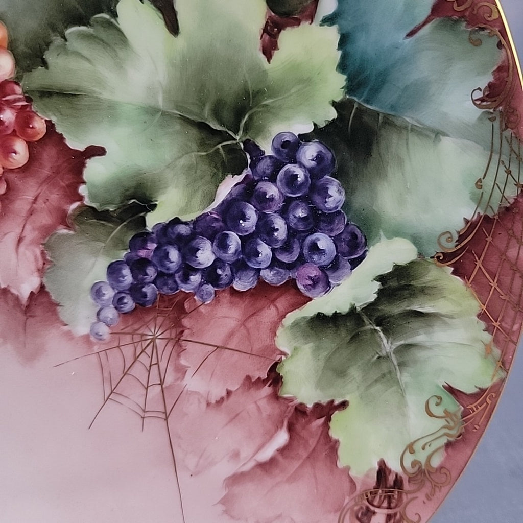 Antique JPL Limoges Hand Painted 8.5" Grapes Plate Signed A.G. Kroes Gold Trim6