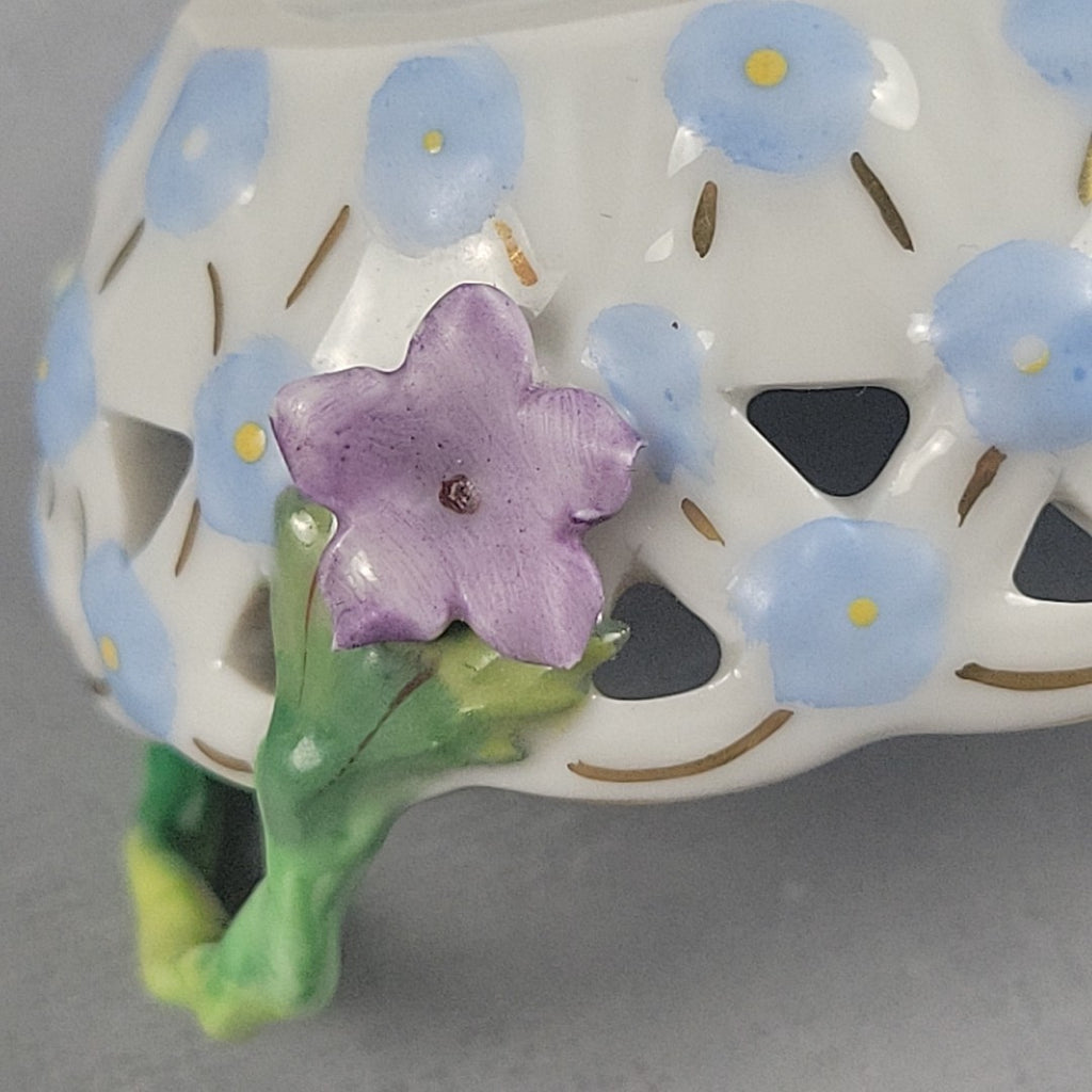Dresden Germany Reticulated Porcelain Basket Forget Me Not Flowers & Vine Handle8