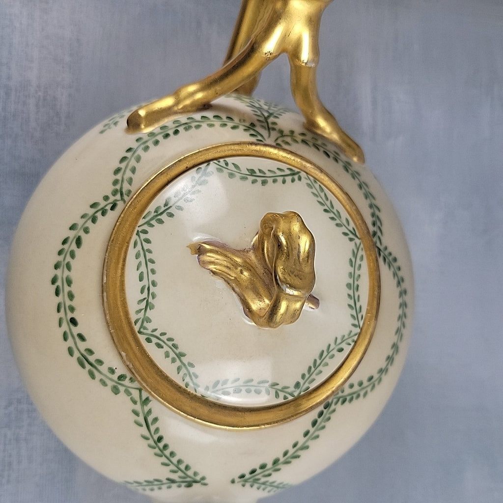 Antique JP Limoges Art Nouveau Teapot Gold Branch Handles France Pouyat13