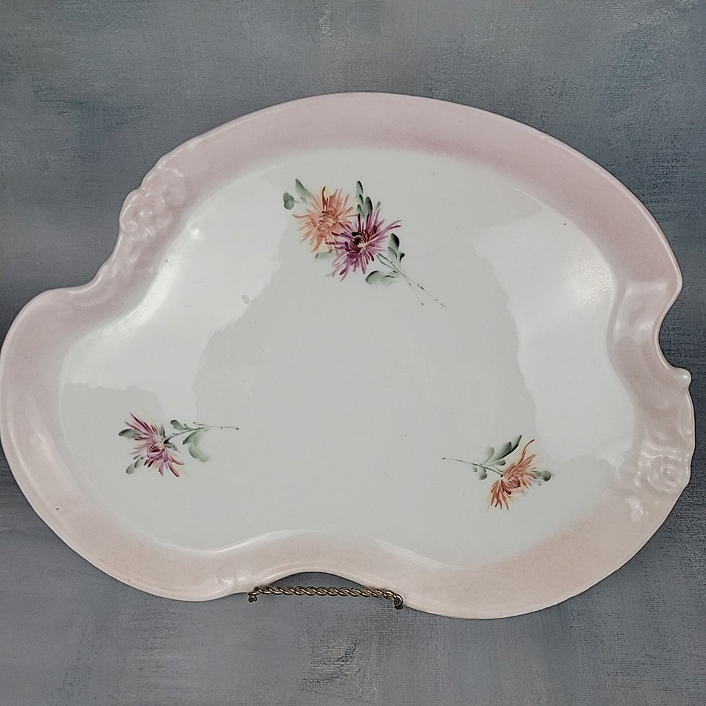 Antique Limoges France Kidney Pairpoint Vanity Tray Blush Pink Floral 12”6