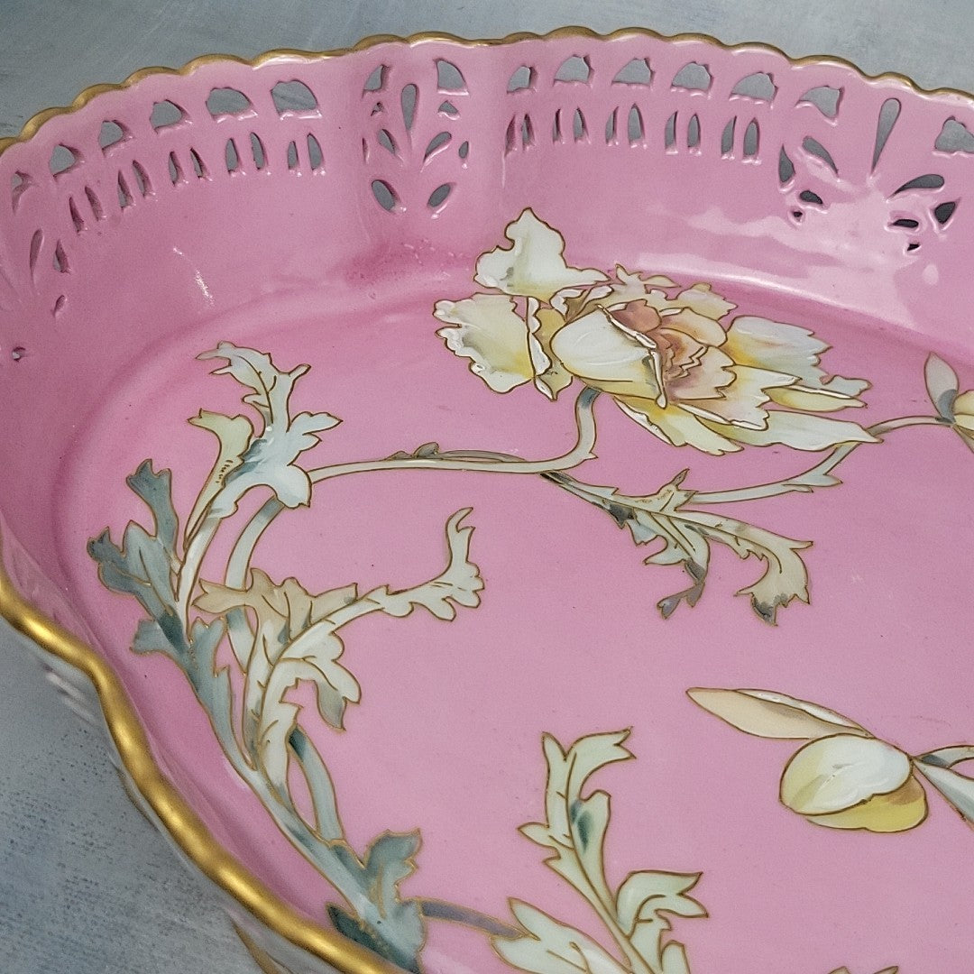 Limoges Pairpoint Reticulated Serving Tray Pink Raised Enamel & Gilt4