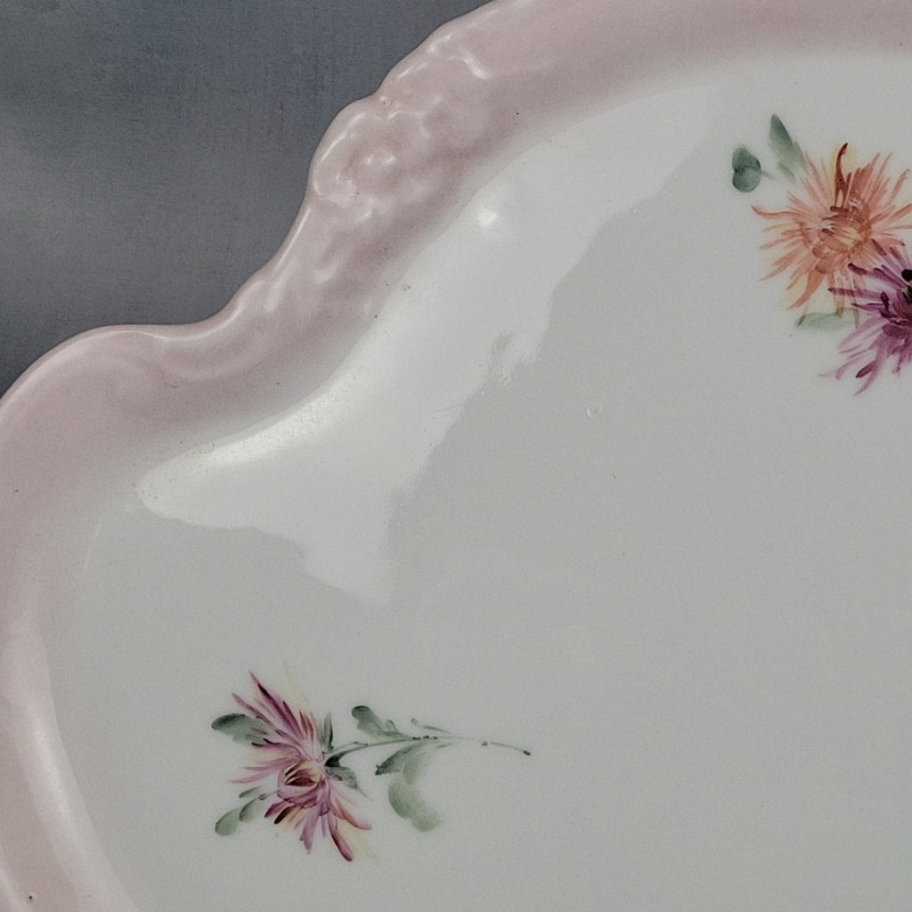 Antique Limoges France Kidney Pairpoint Vanity Tray Blush Pink Floral 12”1