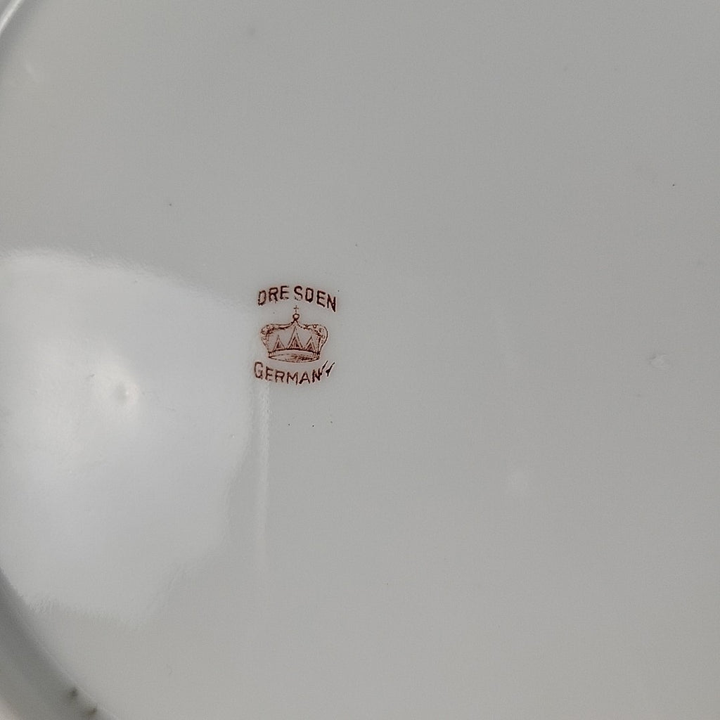 Antique Dresden Germany Hand Painted Rose Plates Gold Gilt Rococo Pair 8”16