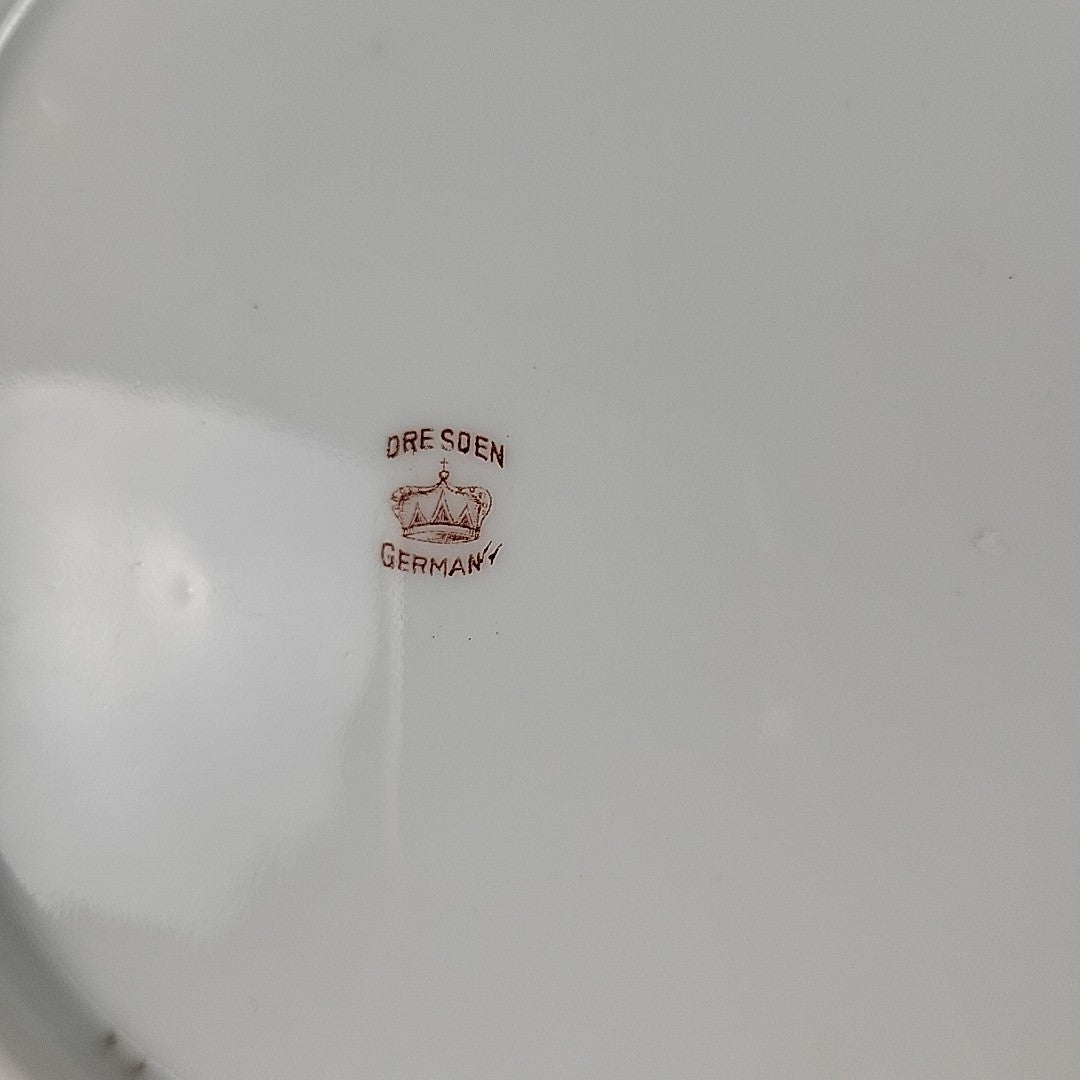 Antique Dresden Germany Hand Painted Rose Plates Gold Gilt Rococo Pair 8”16