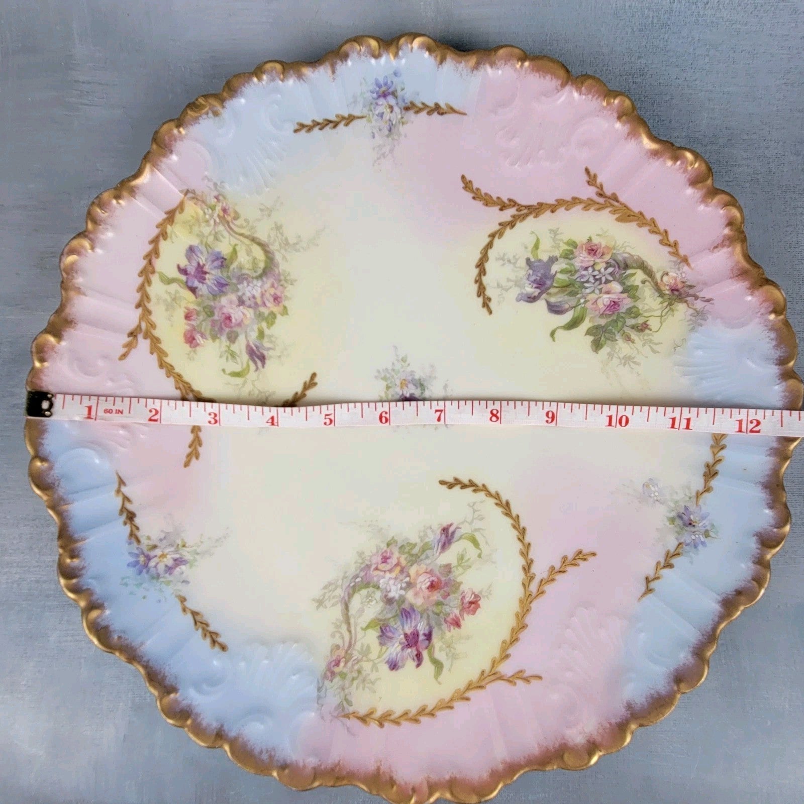 Antique Limoges Charger Plate 12.5” Partridge & Richardson Pastel Florals Gilt16