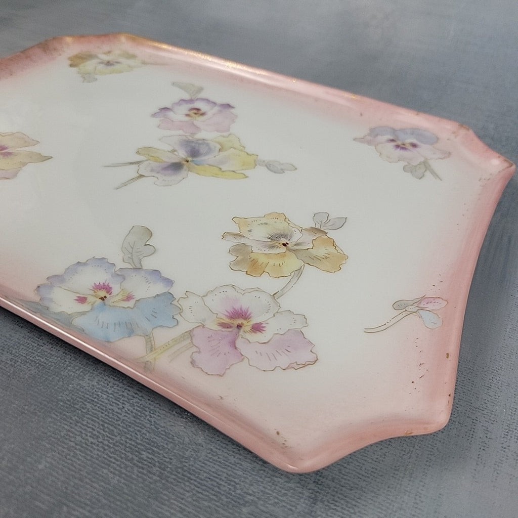 Pairpoint Limoges Vanity Tray Pink Pastel Pansies Gold Trim c.19051