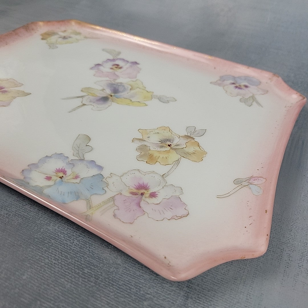 Pairpoint Limoges Vanity Tray Pink Pastel Pansies Gold Trim c.19051