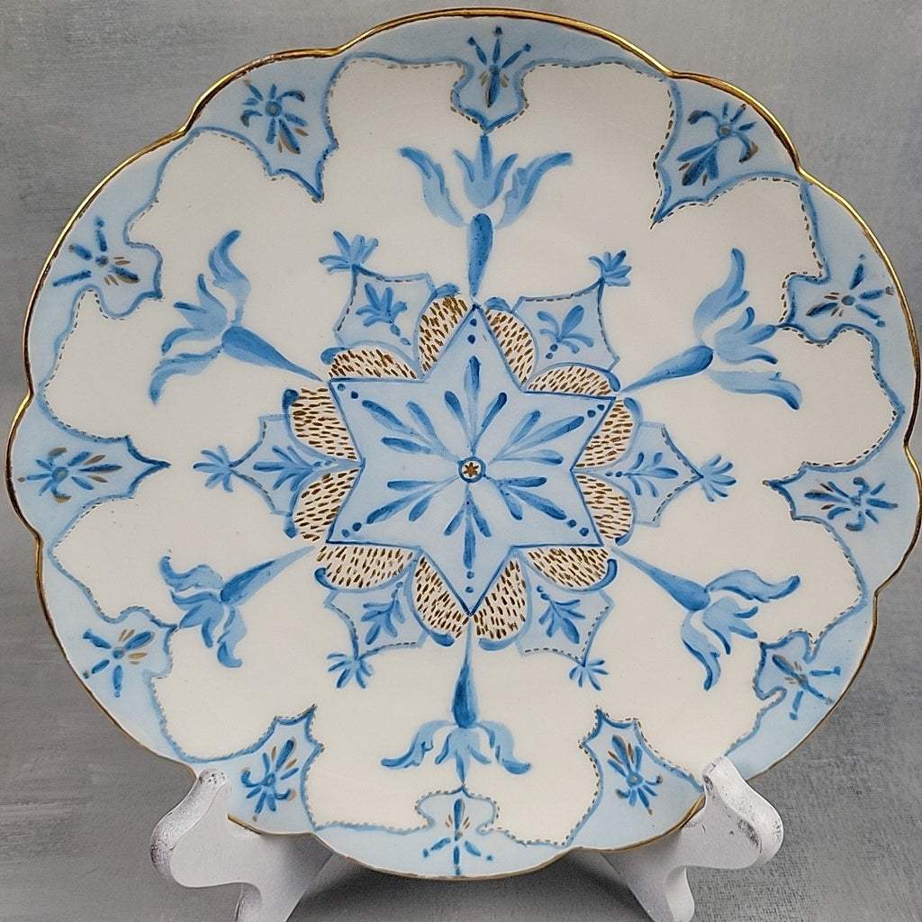 Antique Limoges Elite Hand Painted Blue Gold Art Star Snowflake Plate Signed10