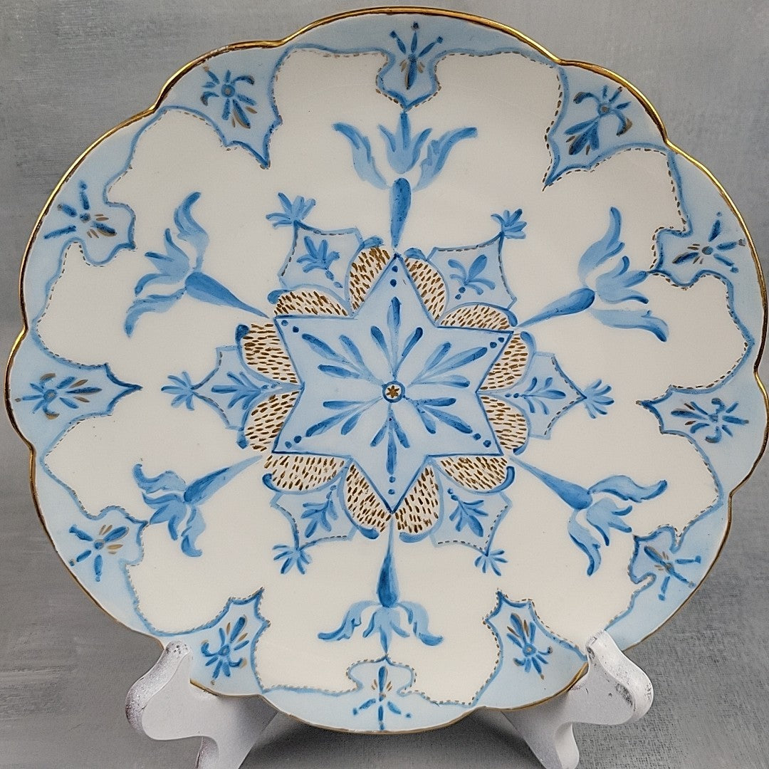 Antique Limoges Elite Hand Painted Blue Gold Art Star Snowflake Plate Signed10
