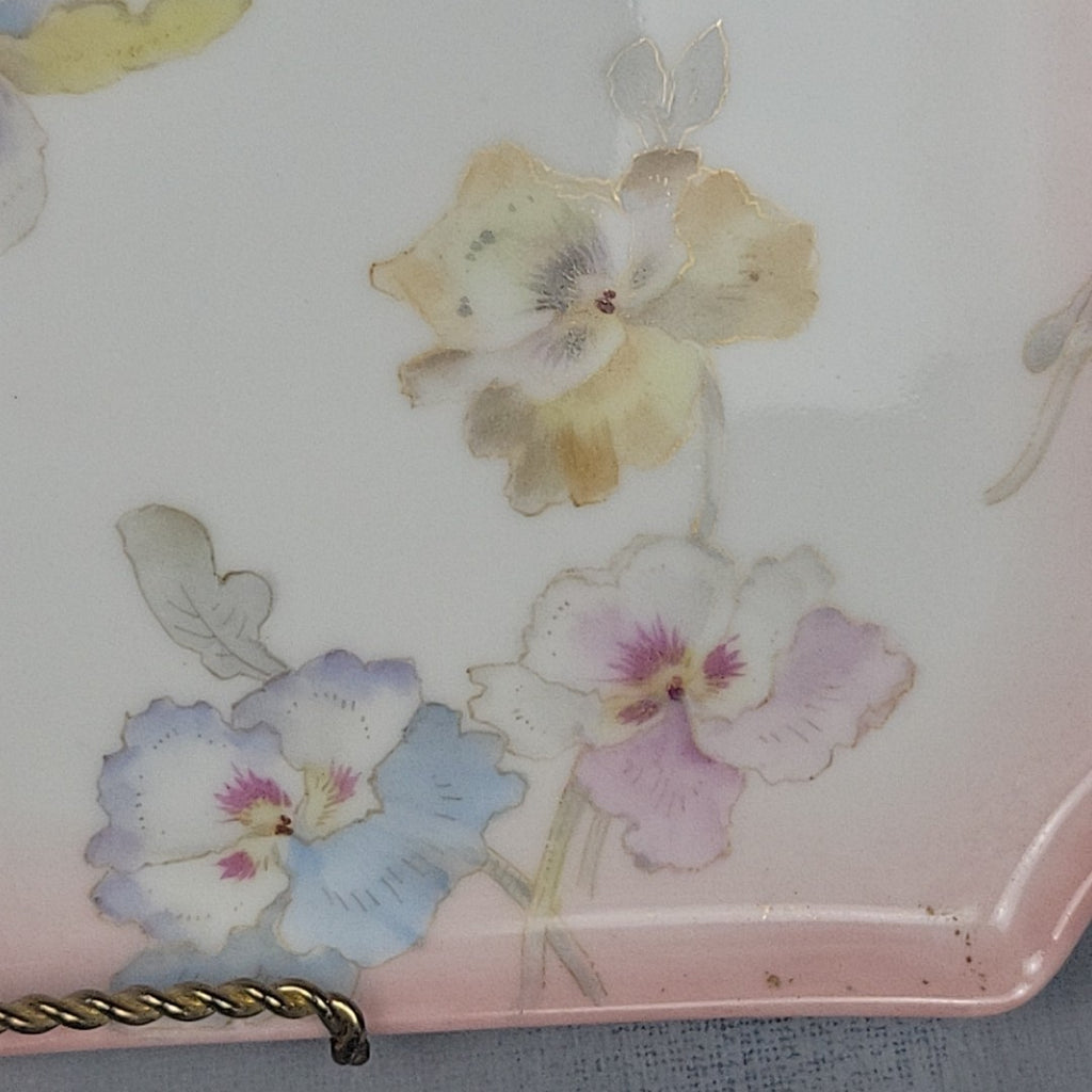 Pairpoint Limoges Vanity Tray Pink Pastel Pansies Gold Trim c.19055