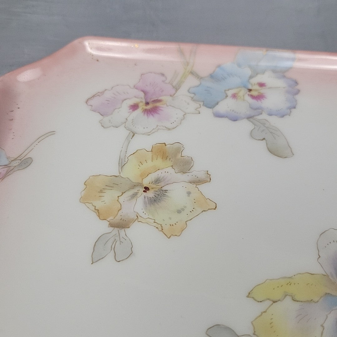 Pairpoint Limoges Vanity Tray Pink Pastel Pansies Gold Trim c.190514
