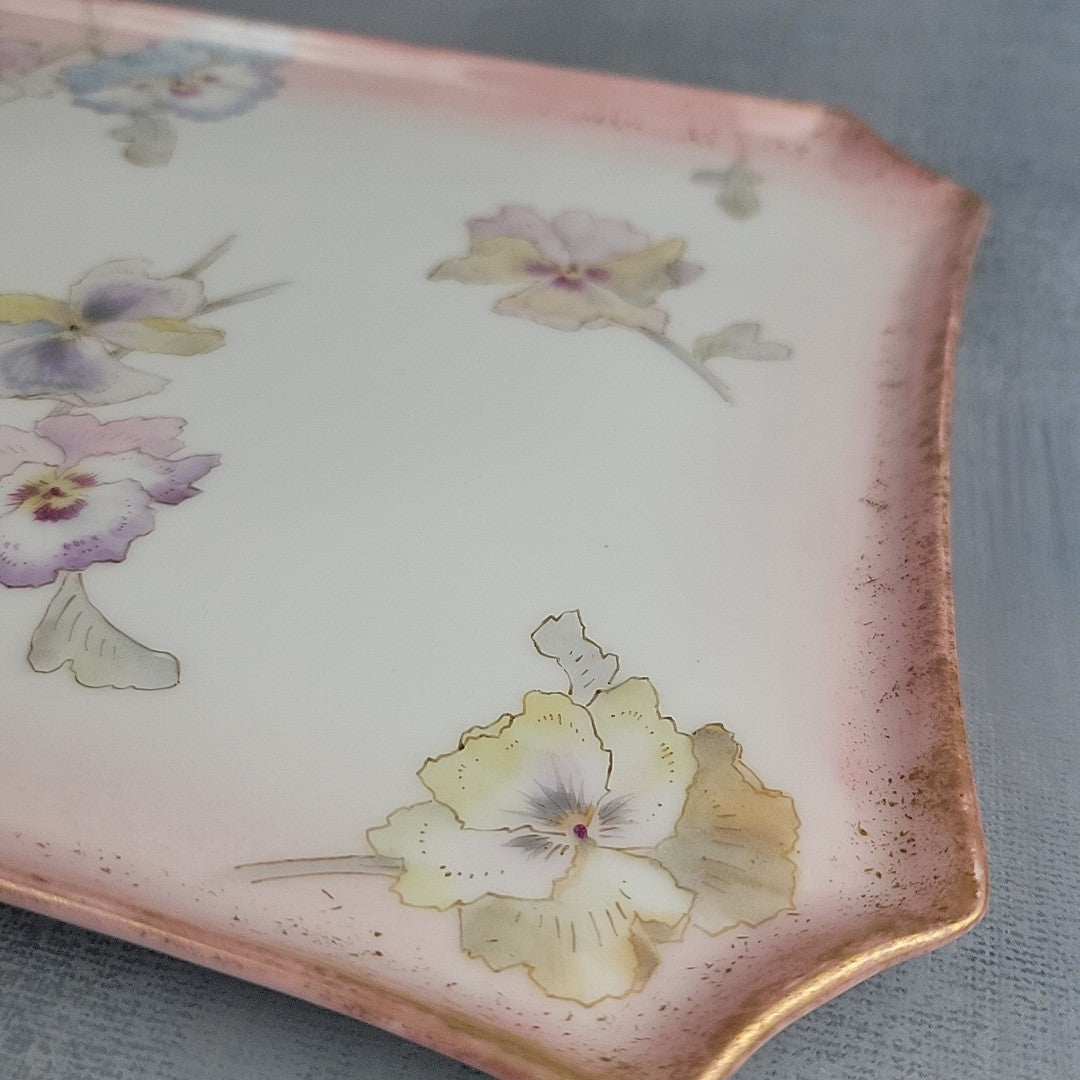 Pairpoint Limoges Vanity Tray Pink Pastel Pansies Gold Trim c.190516
