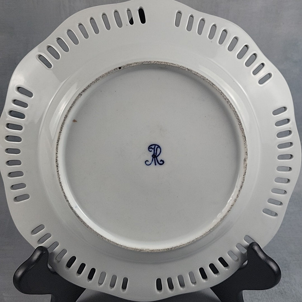 Antique Dresden Hand Painted Watteau Scene Cobalt Gold Pierced Plate 9.5”17