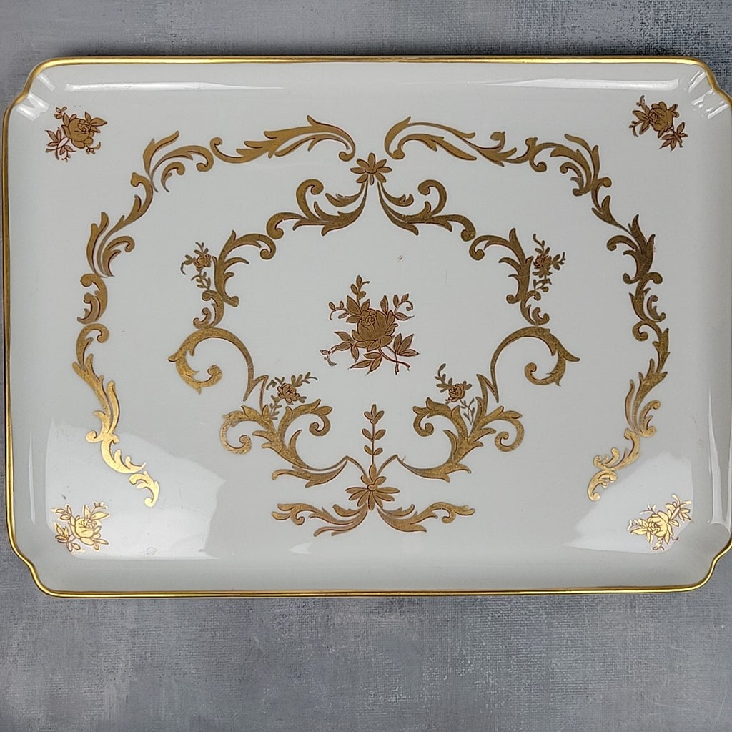 Limoges France Porcelain Vanity Tray White with Gold Gilt Floral Scroll9