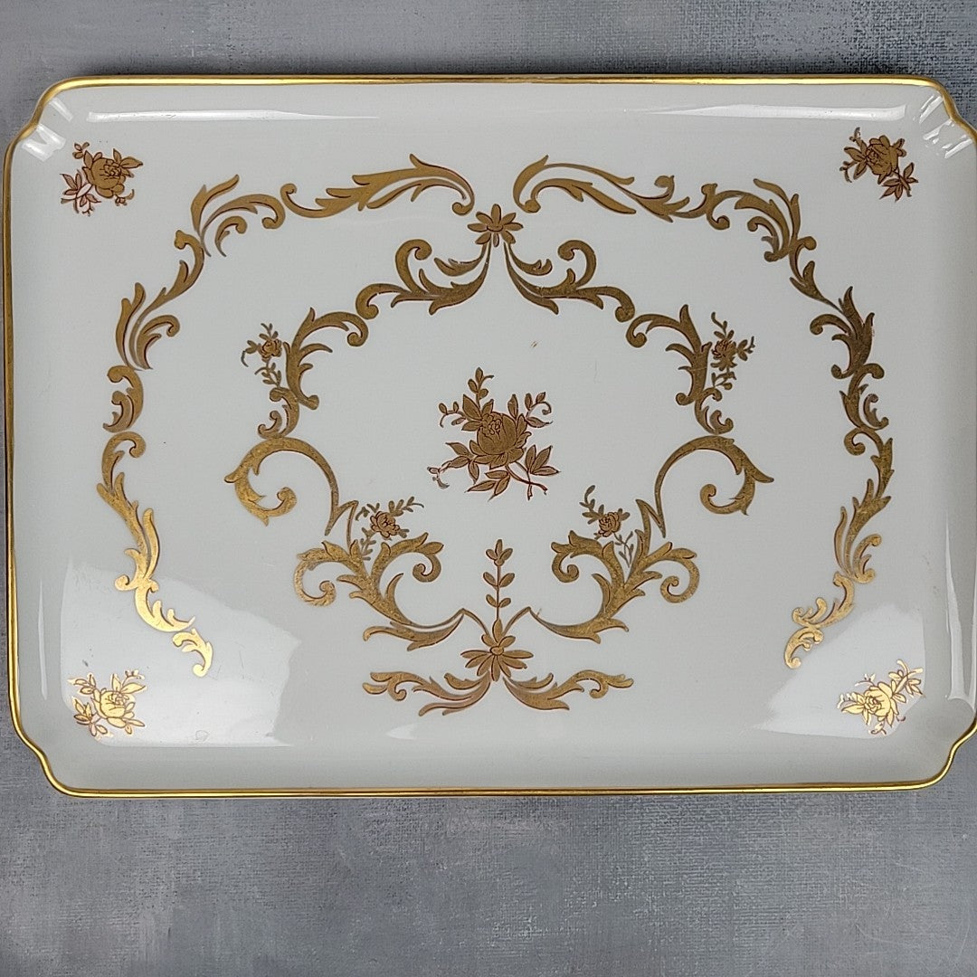 Limoges France Porcelain Vanity Tray White with Gold Gilt Floral Scroll9