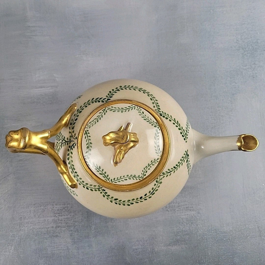 Antique JP Limoges Art Nouveau Teapot Gold Branch Handles France Pouyat14