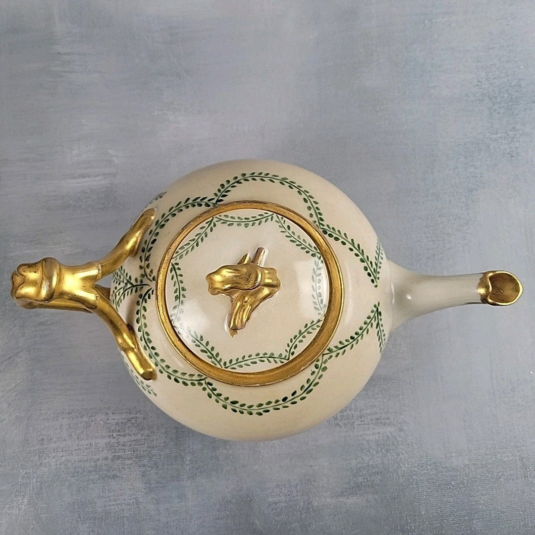 Antique JP Limoges Art Nouveau Teapot Gold Branch Handles France Pouyat14