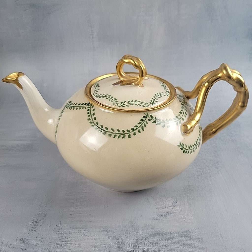 Antique JP Limoges Art Nouveau Teapot Gold Branch Handles France Pouyat5