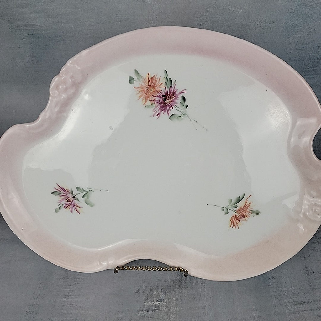 Antique Limoges France Kidney Pairpoint Vanity Tray Blush Pink Floral 12”9