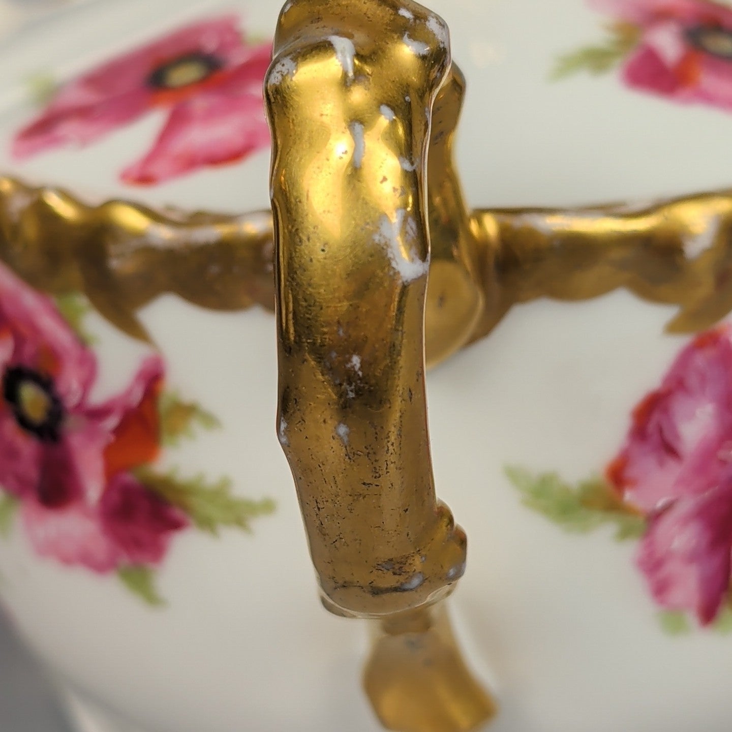 JP France Limoges Antique Poppies Porcelain Hand Painted Biscuit Cracker Jar 13