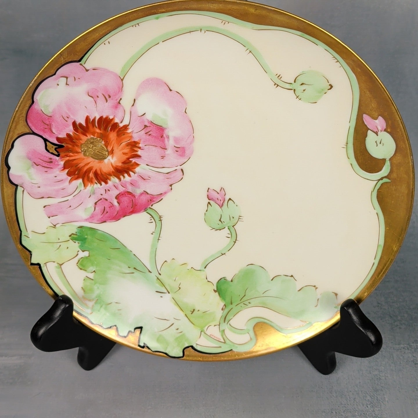 Antique Limoges Coronet France Hand Painted Pink Poppy Plate Signed Lamour 11
