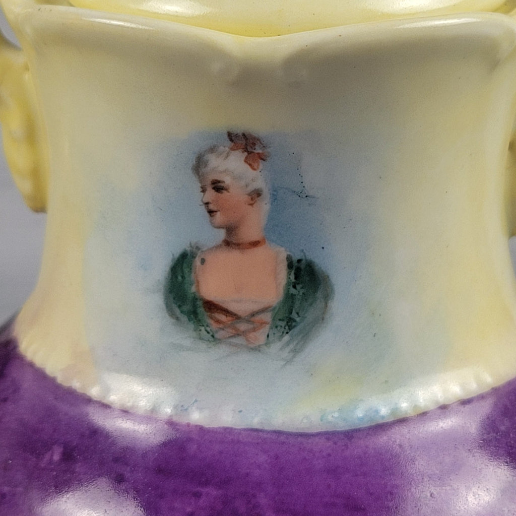 Antique Limoges NVC Portrait Sugar Bowl Jonquil Yellow & Purple Art Nouveau9