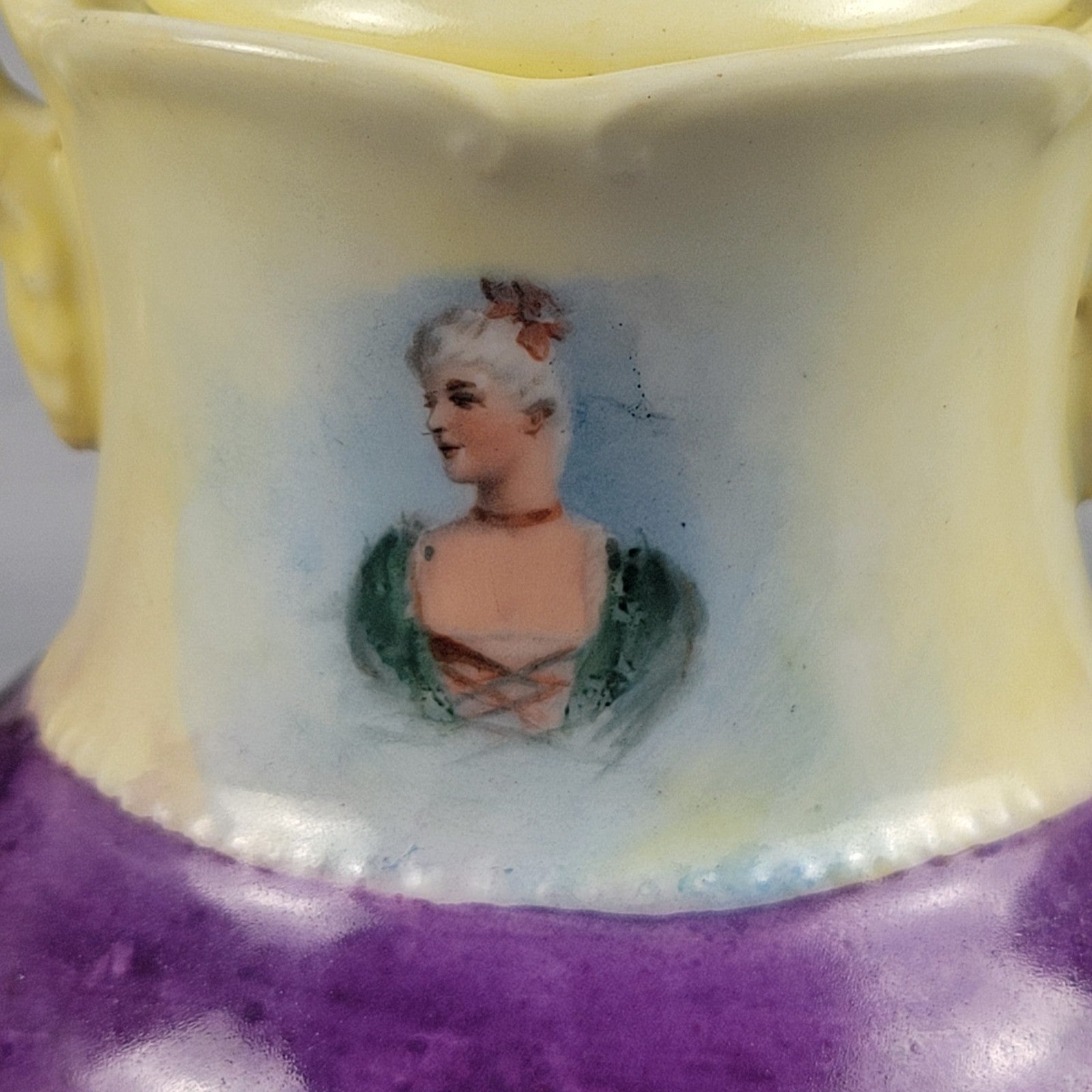 Antique Limoges NVC Portrait Sugar Bowl Jonquil Yellow & Purple Art Nouveau9