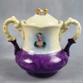 Antique Limoges NVC Portrait Sugar Bowl Jonquil Yellow & Purple Art Nouveau0