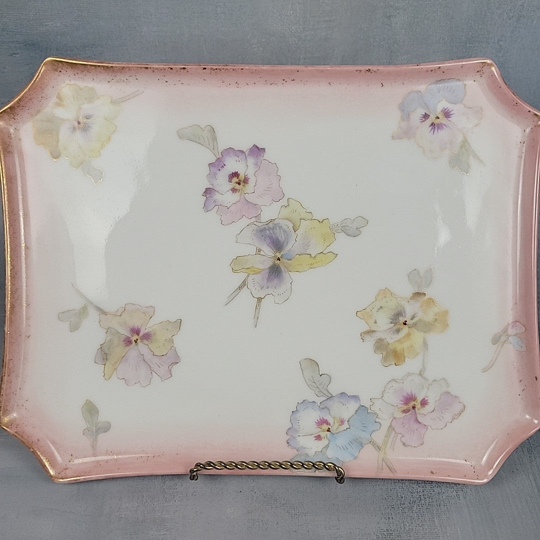 Pairpoint Limoges Vanity Tray Pink Pastel Pansies Gold Trim c.19053