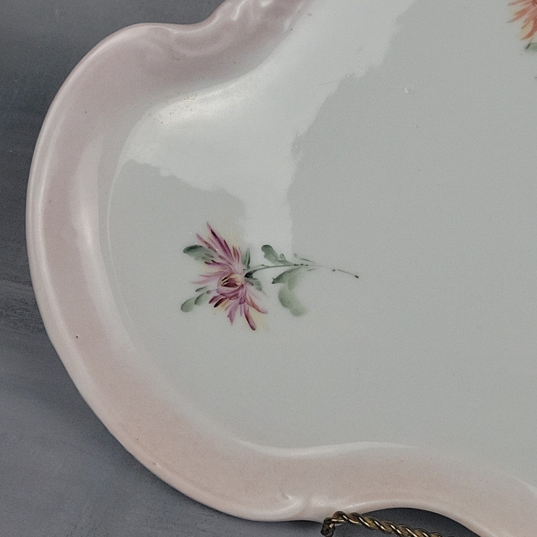 Antique Limoges France Kidney Pairpoint Vanity Tray Blush Pink Floral 12”5