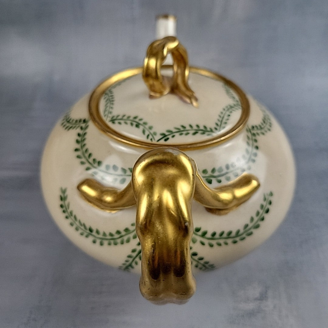 Antique JP Limoges Art Nouveau Teapot Gold Branch Handles France Pouyat3